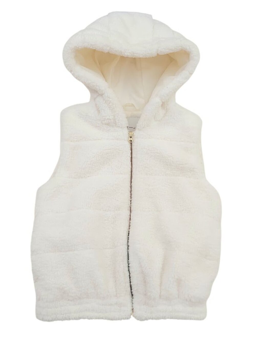 Janie and Jack Girls Size 5-6 Cream Sherpa Hooded Vest Soft Fleece Warm Winter